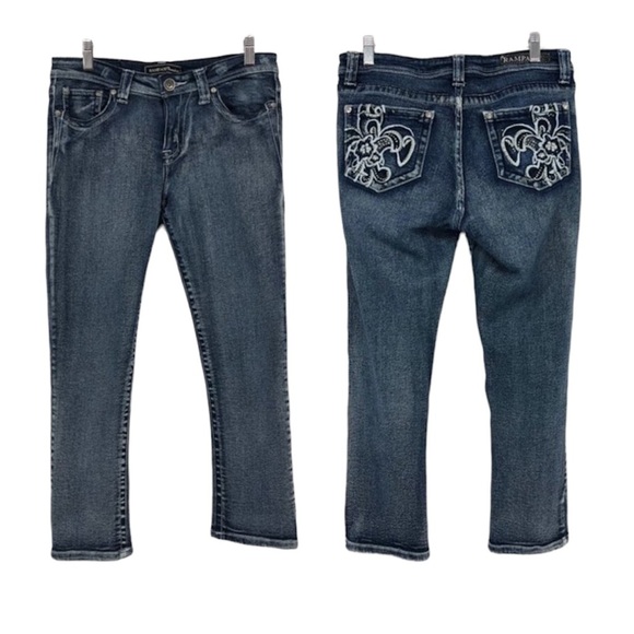 Rampage Premium Embroidered bedazzled back pocket straight leg low rise jeans - Picture 1 of 13